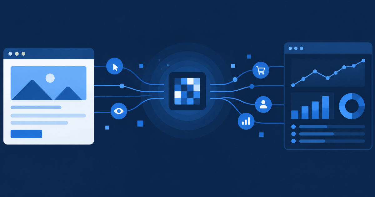 Facebook Pixel Konzept - Datenverfolgung zwischen Website und Werbeanzeigen
