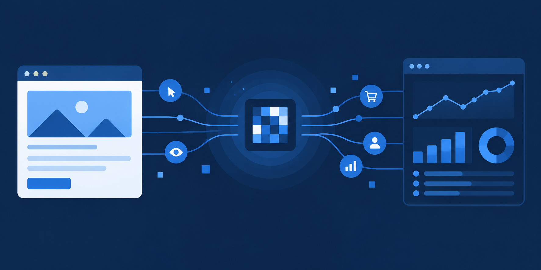 Facebook Pixel Konzept - Datenverfolgung zwischen Website und Werbeanzeigen