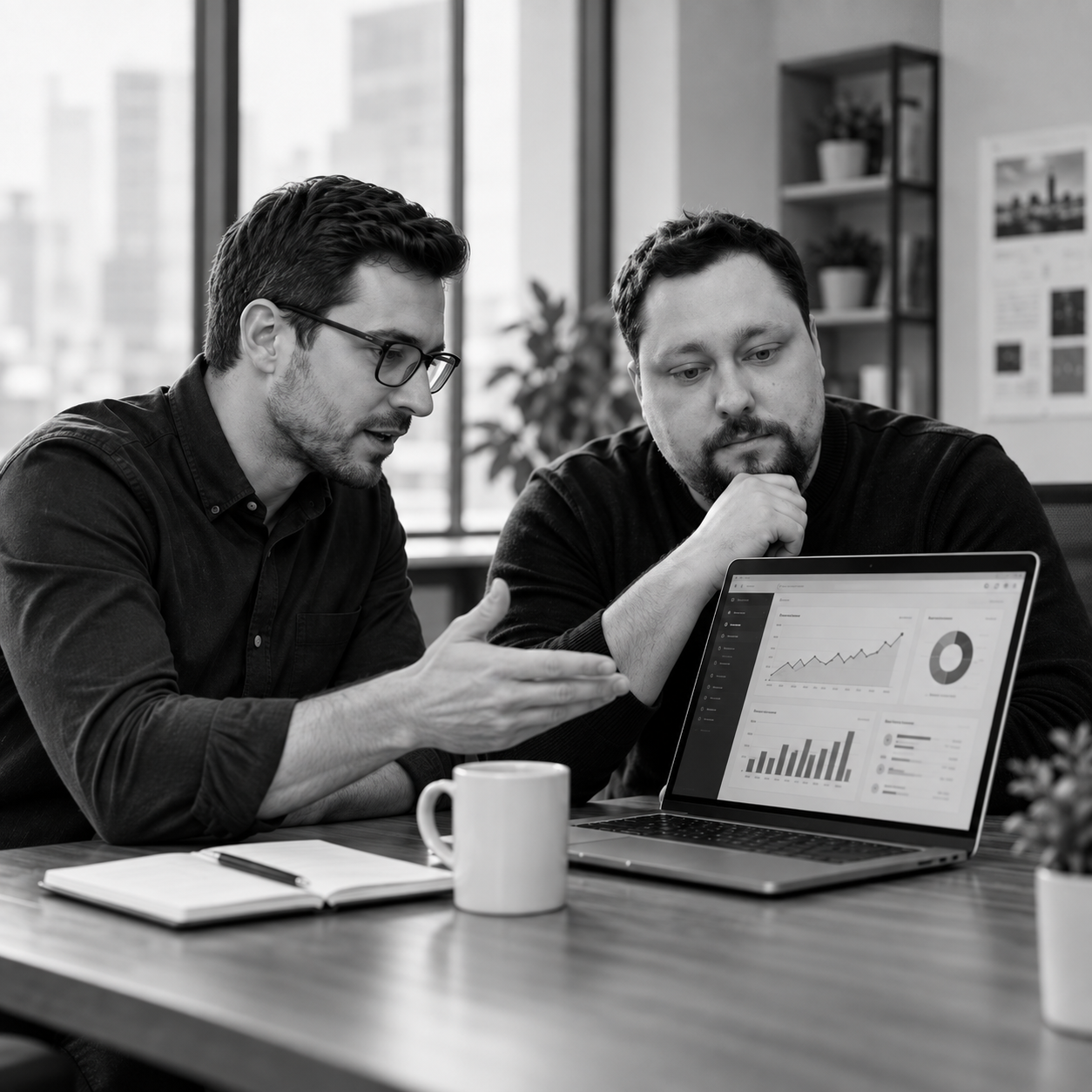 Zwei Kolleginnen überprüfen Website-Analytics und Pixel-Events auf dem Laptop